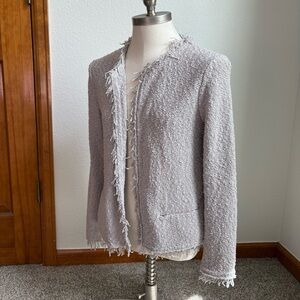 IRO Shavani Jacket Blazer Women’s 38 Tweed Gray Open Front‎ Fringe
